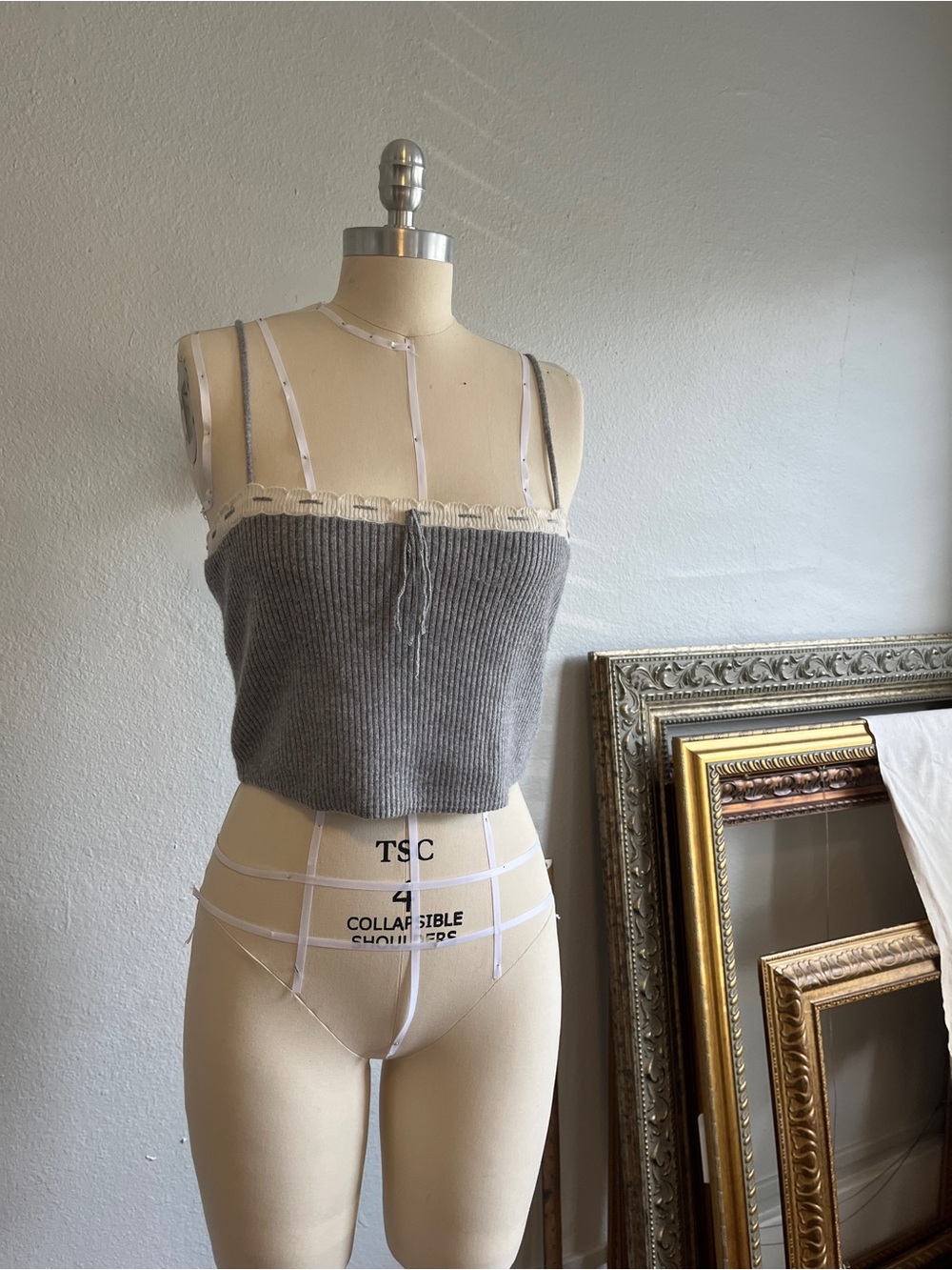 Danielle Guzio Gray Ribbed Knit Cropped Tank Top